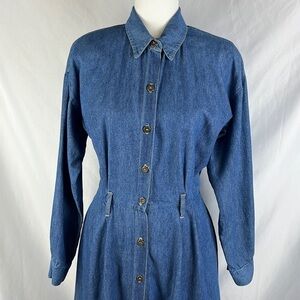 Tickets California Denim Vintage Blue Jean Midi Fit Flare Button Down Dress